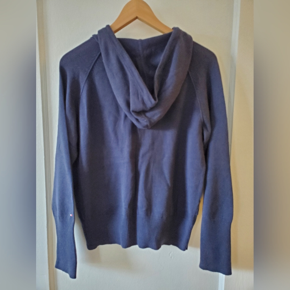 Tommy Hilfiger Navy Blue Hooded Zip Up Knit Cardigan Sweater Women's Size L - Picture 2 of 5